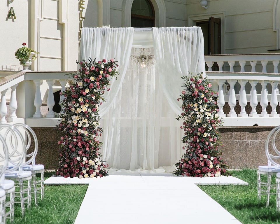 baby pink and white wedding decor